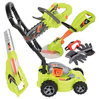 CP Toys Power Garden Tools - Push Mower, Chain Saw, String Trimmer, and Blower