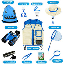 Load image into Gallery viewer, INNOCHEER Explorer Kit &amp; Bug Catcher Kit for Kids Outdoor Exploration with Vest, Hat, Binocular, Telescopic Butterfly Net, Magnifying Glass, Whistle and Bugs Book for Boys Girls 3-12 Years Old (Blue)
