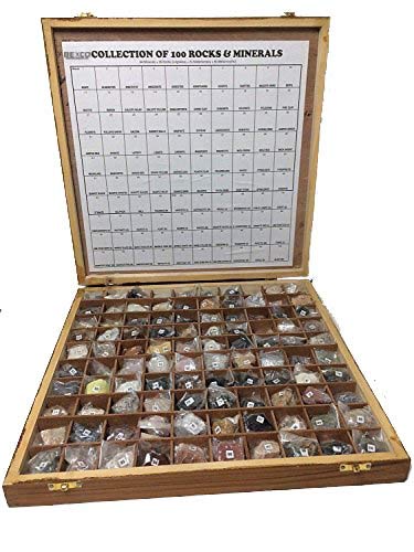 BEXCO 100 Rocks and Minerals Collection in Wooden Box Geology Civil Educational