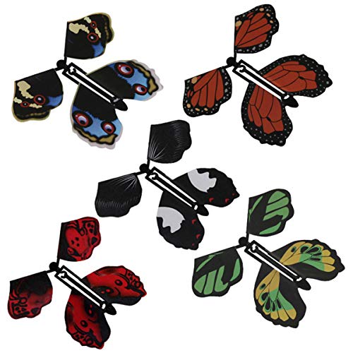 WANGYUMI 5pcs Magic Flying in The Book Butterfly Rubber Band Powered Wind Up Butterfly