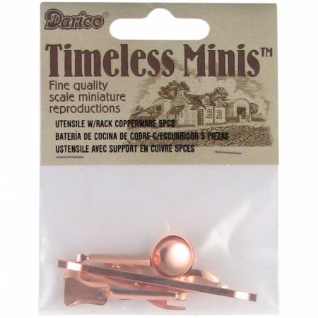 Darice 2304-07 Timeless Miniatures-Copper Utensils W/Rack 5/Pkg