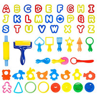 Pandapia 52-Piece Play Dough Tools Toys Playdough Accessories Set Cookie Cutter Starter Party Favor Playsets Includes Roller Animal Molds ABC Letter Alphabet for Toddler Kids Preschool