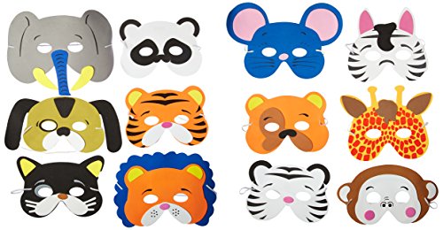 Rhode Island Novelty 24 Assorted Foam Animal Masks for Birthday Party Favors Dress-Up Costume