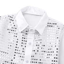 Load image into Gallery viewer, YiZYiF Little Big Boys&#39; Long Sleeve Sparkly Sequins Button-Down Shirt Hip Hop Jazz Dance Performance Costumes White 12-14
