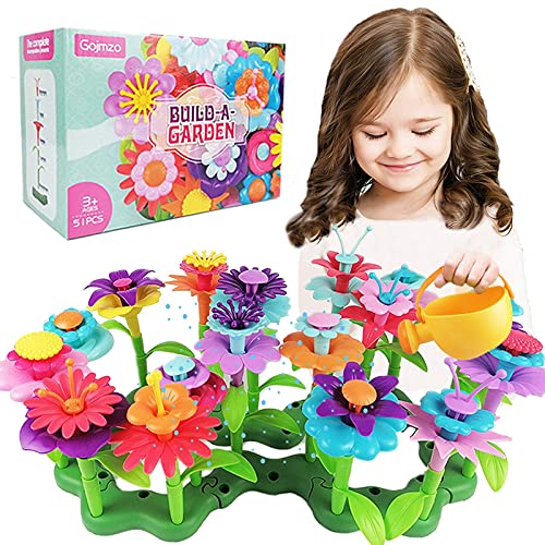 Gojmzo Toys for 3 4 5 6 Year Old Girls, Preschool Activities Christmas & Birthday Gifts for Toddlers and Kids Flower Garden Building Toys 51 PCS