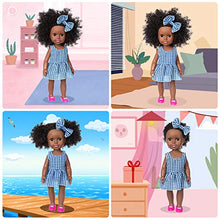 Load image into Gallery viewer, ZITA ELEMENT Girl Black Doll 14.5 Inch Black Baby Doll with Clothes and Shoes African American Realistic Silicone Black Doll Wearing Cute Blue Plaid Dress Clothes Outfits, Hairclip and Rose Red Shoes
