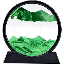 Load image into Gallery viewer, rysnwsu 3D Dynamic Sand Art Liquid Motion, Moving Sand Art Picture Round Glass 3D Deep Sea Sandscape in Motion Display Flowing Sand Frame Relaxing Desktop Home Office Work Decor (Green, 7&#39;&#39;)
