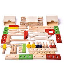 Load image into Gallery viewer, FUN LITTLE TOYS 43 PCs Kids Tool Box Wooden Toys Set, Kids Tool Kits, Boy Gift Learning Toy Construction Set Pretend Playset Gift for Kids

