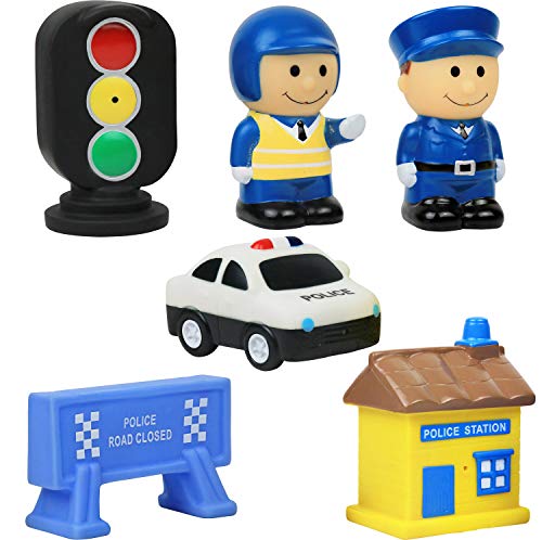 Click N' Play 6 Piece Police Station Figurine Playset for Kids, Soft Touch Vinyl Bath Toy.