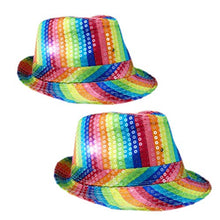 Load image into Gallery viewer, blinkee Two Pack LED Flashing Fedora Hat with Rainbow Sequins
