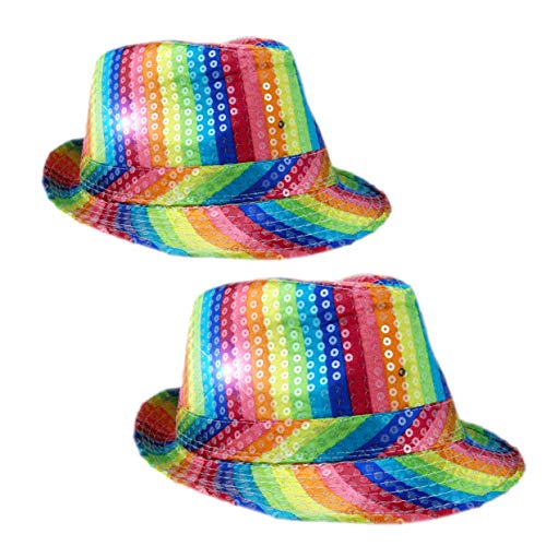 blinkee Two Pack LED Flashing Fedora Hat with Rainbow Sequins
