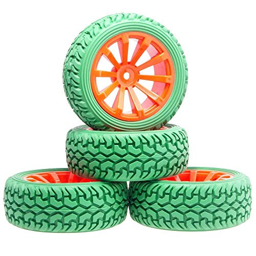 RC 604-8019G Rubber Tires & Plastic Wheel Rims 4P for HSP HPI 1/10 On-Road Rally Car