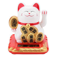 Jectse Waving Lucky Fortune Cat,Mini Happy Solar Powered Adorable Welcoming Cat,eco-Friendly and Energy-Saving,for Home Car Stores, Office Decor (White)