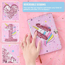 Load image into Gallery viewer, Magic Unicorn Notebook Set - Sequins Journals Unique Gift for Girls Travel School Office NotepadMemos A5 Diary Notebooks Unicorn Gel Pen Bracelet Key-chain with Locks and Keys
