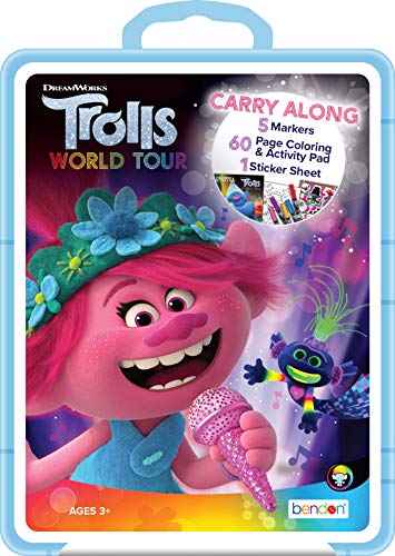 Dreamworks Trolls World Tour Carry Along Plastic Case with Colring Pad and 5 Markers AS47368 Bendon