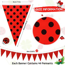 Load image into Gallery viewer, 20M/65Ft Red Black Polka Dot Banner Ladybug Birthday Party Decorations Triangle Flag Fabric Pennant Garland Bunting for Ladybug Theme Wedding Birthday Party Christmas Baby Shower Decor
