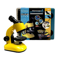 Moonshotjr Moonscope - Optical Microscope for Kids, 40X 100X 640X High Magnification, Beginner Microscope, STEM Kit | Rotating Head, Desk Box, Mobile Holder Kit for Scientific Experiment (Yellow)