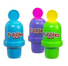 Load image into Gallery viewer, Little Kids Fubbles No Spill Bubble Tumbler Mini 3 Pack Party Favor Set, Includes 2oz of bubble solution and a wand per bottle (assorted colors)
