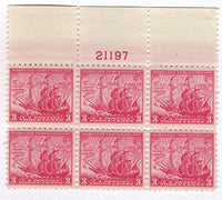 No. 736, 1934 3c Maryland Tercentenary Numbered Plate Block of 6 Stamps