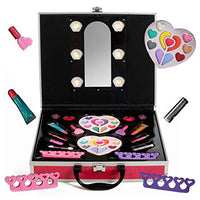 Lil Me Pretend Play Makeup for Princess Girls Cosmetic Set in Sturdy Hot Pink Travel Case with Built in Lights and Mirror, Non-Toxic, Washable Make up Kit