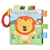 Infant Cloth Book with Rattles Toy, Crinkly Sounds Interactive Toy Fabric Book for Baby Toddler Early Educational Visual Development (Lion)
