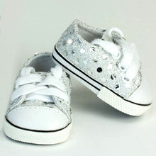 Load image into Gallery viewer, Sophia&#39;s 18 Inch Doll Sneakers. Silver Glitter Doll Sneakers Shoes Fit 18 Inch American Girl Dolls &amp; More! Silver Glitter Sneakers Perfect for Doll Clothes for 18 Inch Dolls
