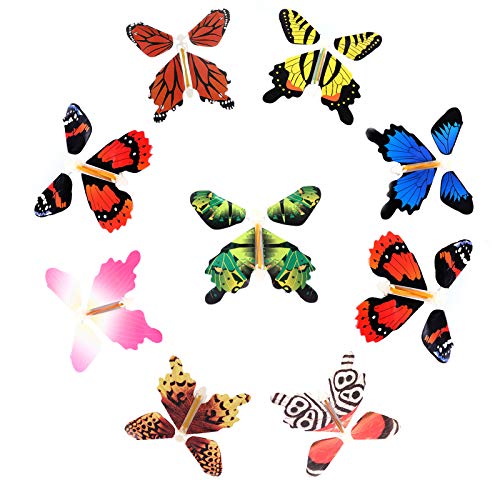 iDIMSON Magic Flying Butterfly Rubber Band Powered Wind up Butterfly Toy in Book or Card for Surprise Gift or Party Playing (9pcs)