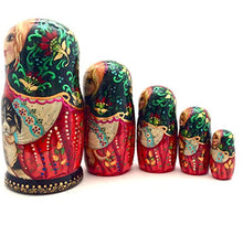 Load image into Gallery viewer, Unique Russian Nesting Dolls Hand Carved Hand Painted 5 Piece Set 7&quot; Tall Girl with a Puppy
