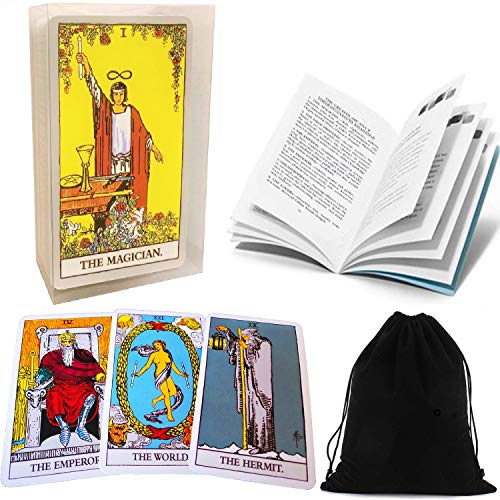 Tarot Cards Set Classic Smith Tarot Cards Deck with Transparent Case English Instructions Book and EBook (Optional) Manual Booklet Portable Tarot Cards Deck with Black Velvet Bag (S)