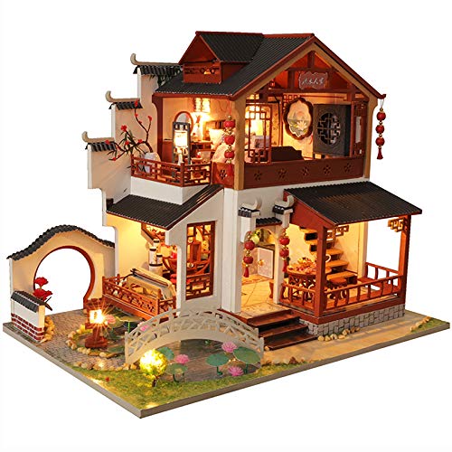 Wood DIY Cottage Ancient House Model Material Handcrafted Gift Ancient Style Building Cottage Double-Storey.