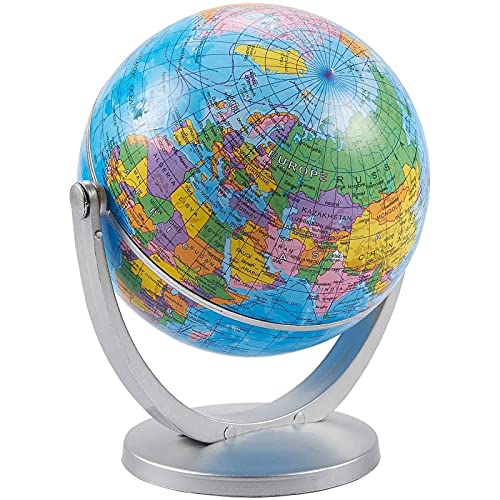 Juvale Small Spinning World Globe with Stand for Office Desktop, Classroom (4 Inches)
