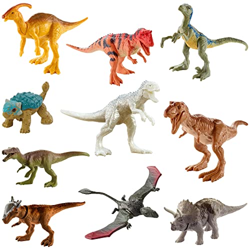 Jurassic World Camp Cretaceous Multipack with 10 Mini Dinosaur Action Figures, Realistic Sculpting & One or More Movable Articulation Points Iconic to Its Species, 4 Years Old & Up [Amazon Exclusive]