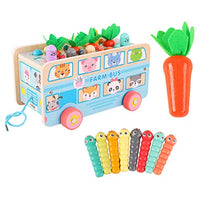 NUOBESTY Wooden Pounding Toy Animal Carrot Bus with Hammer Pounding Toy for Toddlers Kids