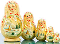 Russian Nesting Doll - Kirov - VJATKA - Hand Painted in Russia - Medium Size - Wooden Decoration Gift Doll - Matryoshka Babushka (Design B, 4.75`` (5 Dolls in 1))