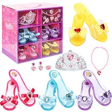 Load image into Gallery viewer, Fedio Girls Princess Dress up Shoes Role Play Collection Shoes Set with Princess Tiara and Accessories Jewelries
