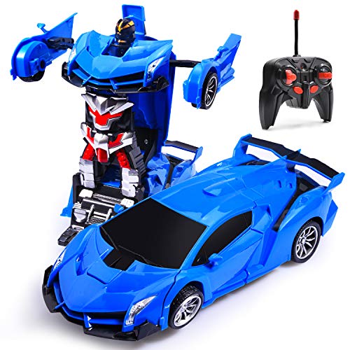 RC Car for Kids Transform Car Robot, Remote Control Super Car Toys with One-Button Deformation and 360Rotating Drifting 1:18 Scale , Best Happy New Year Birthday Gifts for Boys Girls (Blue)
