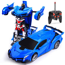 Load image into Gallery viewer, Transform Car Robot, Remote Control Super Car Toys with One-Button Deformation and 360Rotating Drifting 1:18 Scale , Best Happy New Year Birthday Gifts for Boys Girls (Blue)
