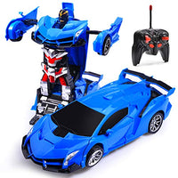 Transform Car Robot, Remote Control Super Car Toys with One-Button Deformation and 360Rotating Drifting 1:18 Scale , Best Happy New Year Birthday Gifts for Boys Girls (Blue)