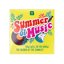 Load image into Gallery viewer, Summer of Music Trivia Game | Giftable Box of Fun Quiz Question Cards and Answers, Gifts for Friends, Family, Stocking Filler, Travel, After Dinner Party
