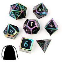 Dungeons and Dragons Metal Dice Set DND 7Pieces Solid Dice with Gift Dice Bag for D&D Pathfinder Roll Playing Games Dice Board Game Player-Rainbow Number with Black