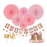 Birthday Party Decor Banner Toppers Birthday Hat Kit ONE Printing Decorative Toppers Birthday Hat Brithday Party Bunting Set for Home Store Office Decor Use PinkFor Birthdat Party