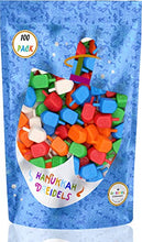 Load image into Gallery viewer, Hanukkah Dreidels 100 Bulk Pack Multi-Color Plastic Chanukah Draydels With English Transliteration - Includes 3 Dreidel Game Instruction Cards
