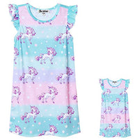 Star Unicorn Nightgowns for Girls&Dolls 18 inch Pajamas Kids Sleepwear,Size 4t 5t
