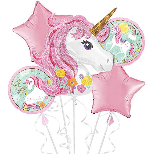 LOONBALLOON Compatible with Unicorn Theme Kids Birthday Party Supplies Packs; Magical Unicorn Balloon Bouquet 5pc