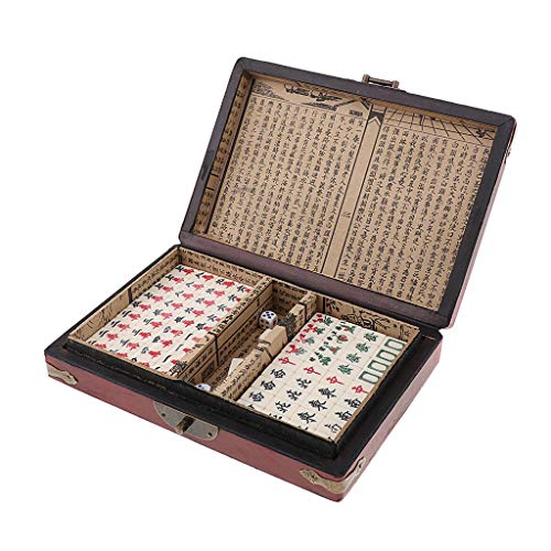 Fityle Chinese Mahjong Toy Set, Classic Board Game 144 Tiles Set with a Wooden Box and Manual