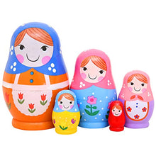 Load image into Gallery viewer, Monnmo 5Pcs Handmade Wooden Russian Nesting Dolls Matryoshka Dolls - Stacking Doll Set of 5 from 4.3&quot; Tall (Blue)
