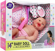 Load image into Gallery viewer, Click N&#39; Play Baby Girl Doll 14 with Caring Accessory Set, Pink
