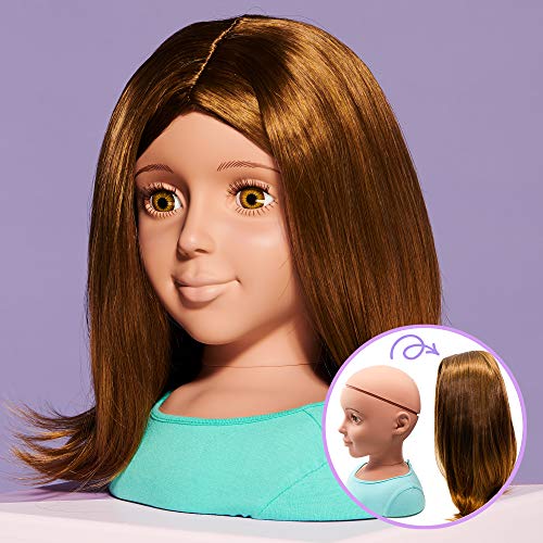 I'm A Stylist Styling Head Deluxe Lucy - Doll Mannequin Head, Interchangeable Wig, Synthetic Fiber Brown Hair Includes Magnetic Lashes, Hair Accessories, Earrings & Face Gems for Kids 8+ Years - 13