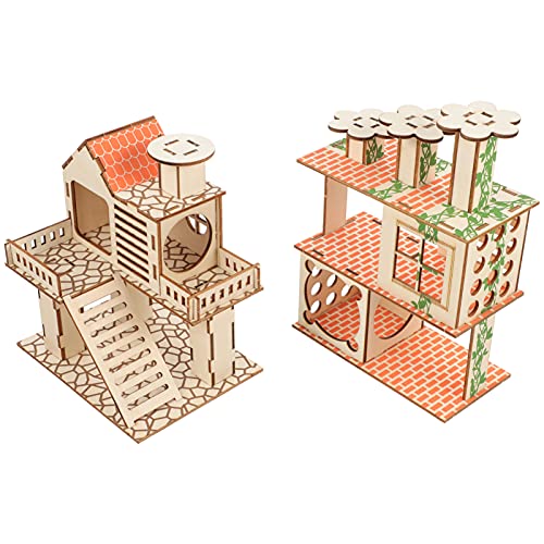 balacoo 2pcs Wooden Hamster House Small Animal Hideout Bird House Hideaway Cage Rat Chew Toys for Rat Mice Gerbil Cage Play Hut