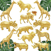 BOLZRA Metallic Gold Safari Animals Figurines Toys 12Pcs, Jungle Animal Figures, Wild Plastic Animals with Giraffe Lion Elephant for Baby Shower Decor, Wild Themed Birthday Wedding Party Favors